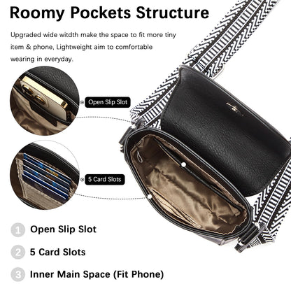 BOSTANTEN Small Crossbody Bags for Women Trendy Leather Phone Wallet Purses Handbags Adjustable Guitar Strap