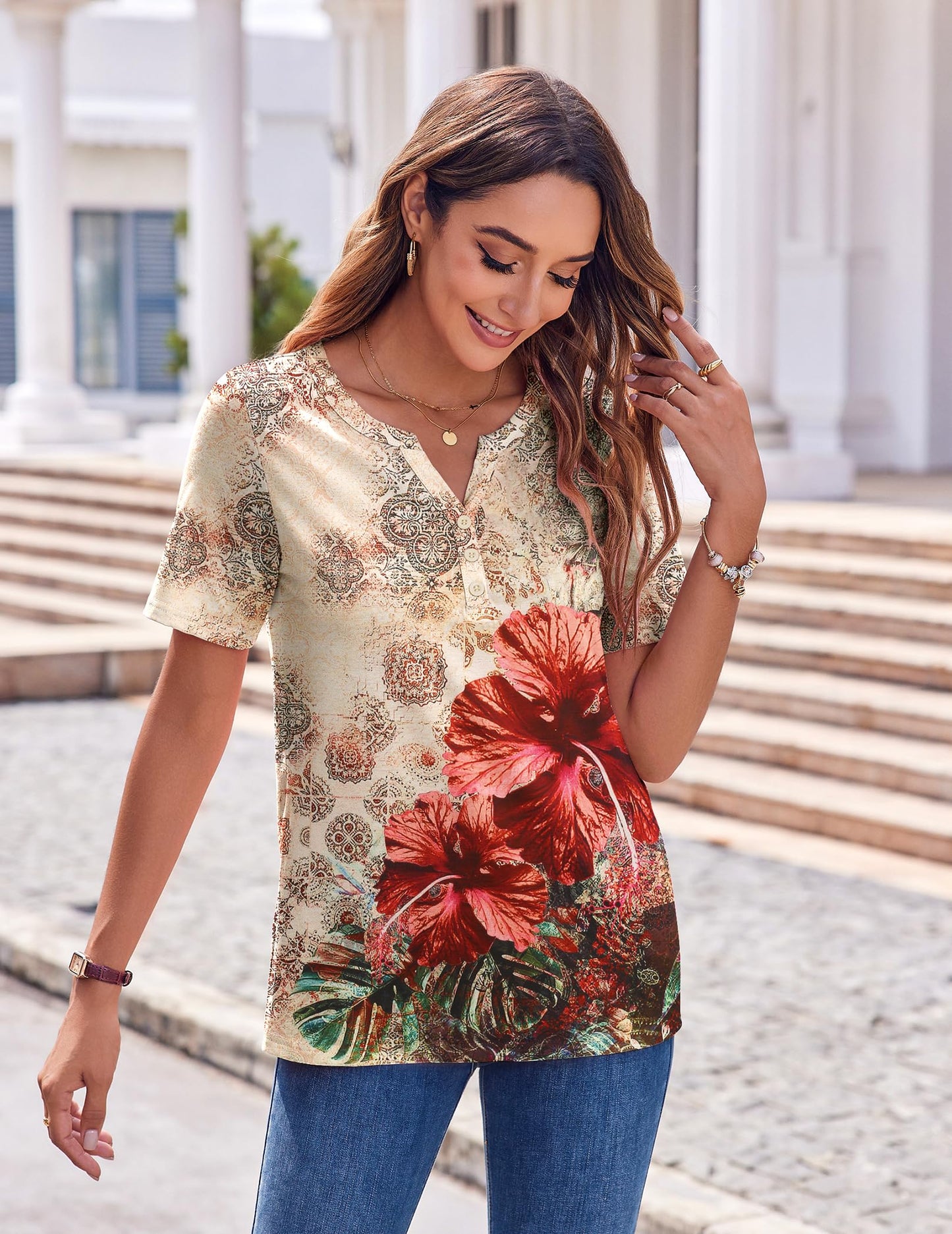 Zeagoo Womens Summer Tops Casual Short Sleeve V Neck Shirts Business Dressy Work Tunic Blouses