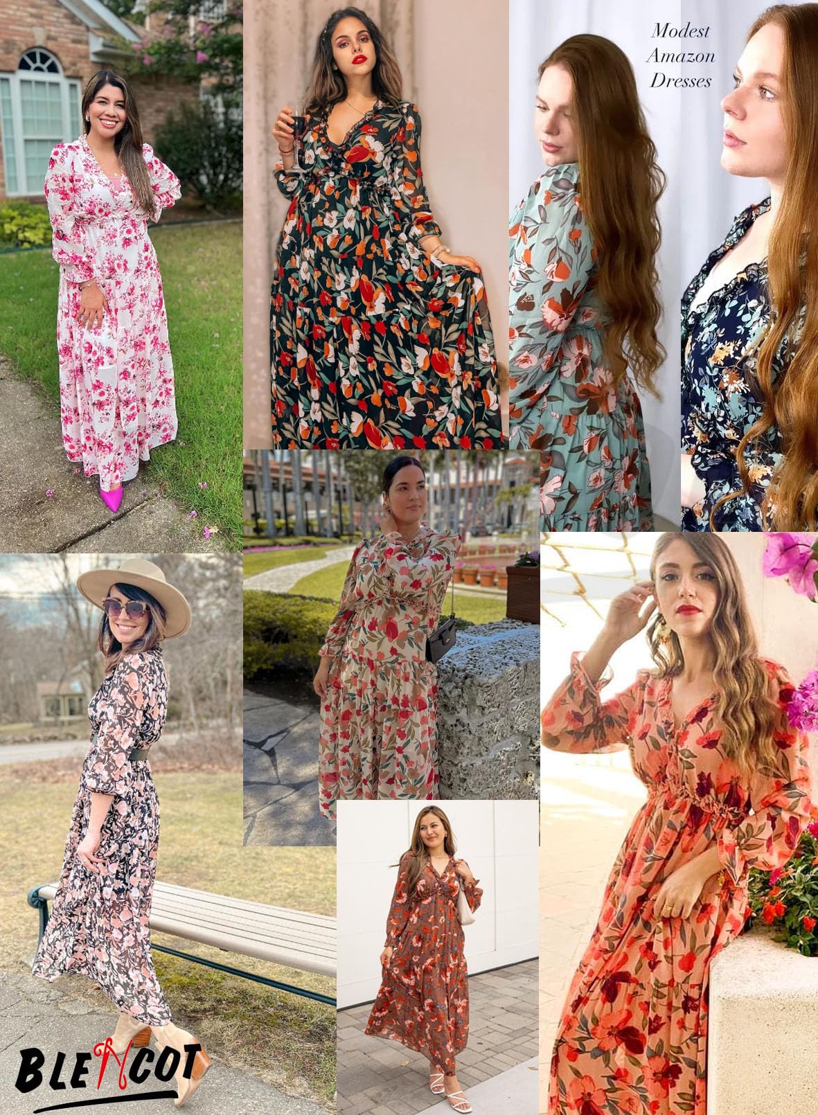 BLENCOT Womens Casual Boho Deep V Neck Short Sleeve Long Dress