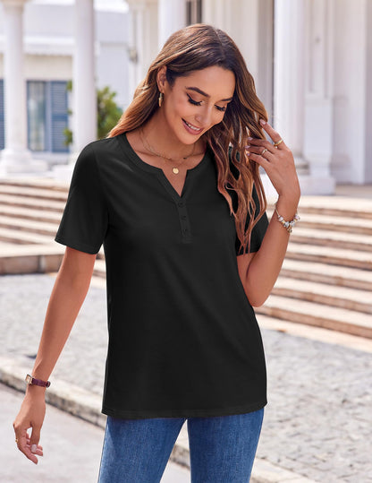 Zeagoo Womens Summer Tops Casual Short Sleeve V Neck Shirts Business Dressy Work Tunic Blouses