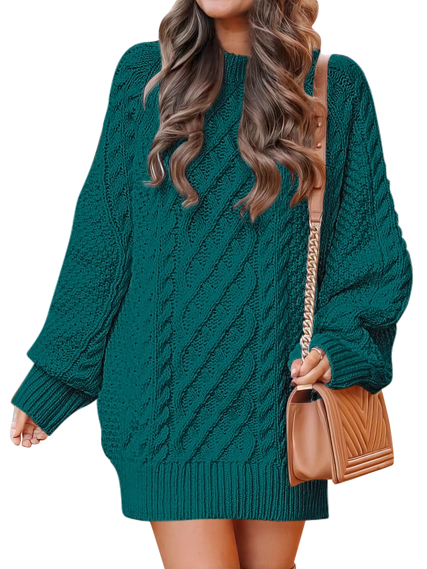 ANRABESS Women Long Sleeve Oversized Cable Knit Chunky Baggy Loose Pullover Tunic Mini Sweater Dress 2024 Trendy Fall Outfits