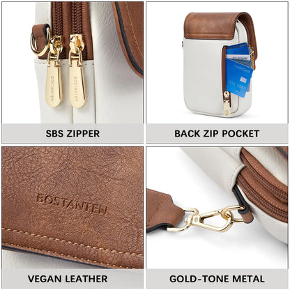 BOSTANTEN Small Crossbody Bags for Women Trendy Leather Phone Wallet Purses Handbags Adjustable Guitar Strap