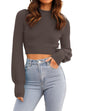 ZESICA Women's Fall Mock Neck Cropped Sweater Long Sleeve Soft Ribbed Knit Pullover Jumper Tops