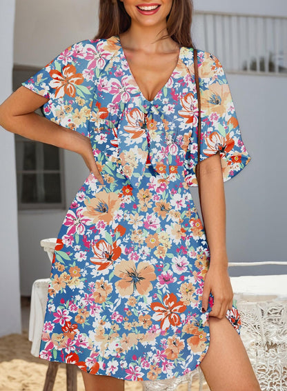 Dokotoo Womens Dresses 2024 Fall Summer Deep V Neck Elegant Bow tie Mini Dress S-XL