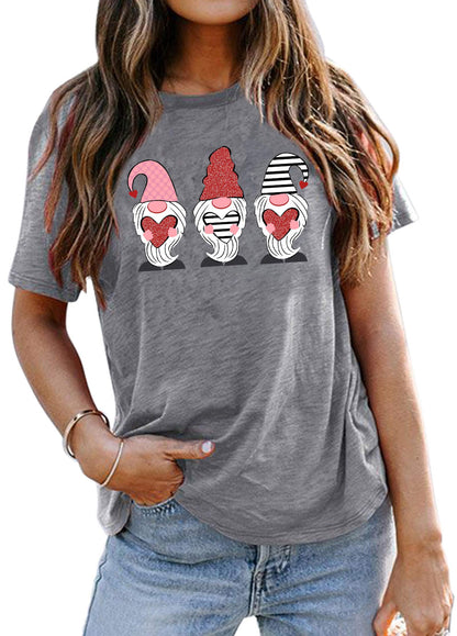Valentine's Day Shirt for Womens Cute Gnomes T-Shirt Love Heart Printed Shirts Short Sleeve Graphic Tees Tops