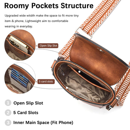 BOSTANTEN Small Crossbody Bags for Women Trendy Leather Phone Wallet Purses Handbags Adjustable Guitar Strap