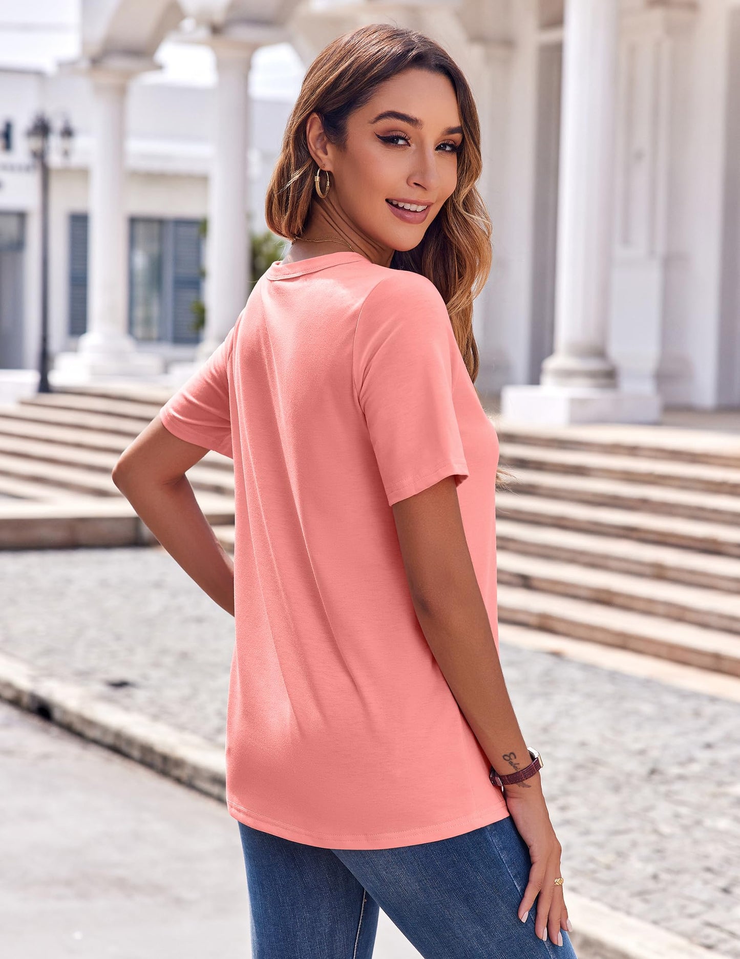 Zeagoo Womens Summer Tops Casual Short Sleeve V Neck Shirts Business Dressy Work Tunic Blouses
