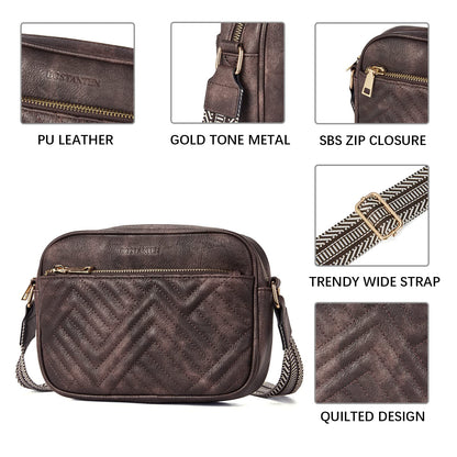 BOSTANTEN Quilted Crossbody Bags for Women Vegan Leather Purses Small Shoulder Handbags with Wide Strap