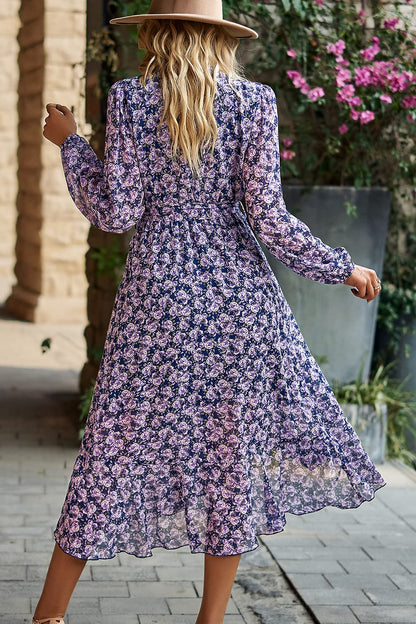 PRETTYGARDEN Women's Floral Print Boho Dress Long Sleeve Wrap V Neck Ruffle Belted A-Line Flowy Maxi Dresses