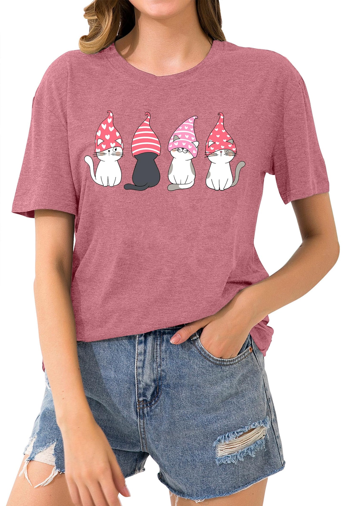 Valentine's Day Shirt for Womens Cute Gnomes T-Shirt Love Heart Printed Shirts Short Sleeve Graphic Tees Tops