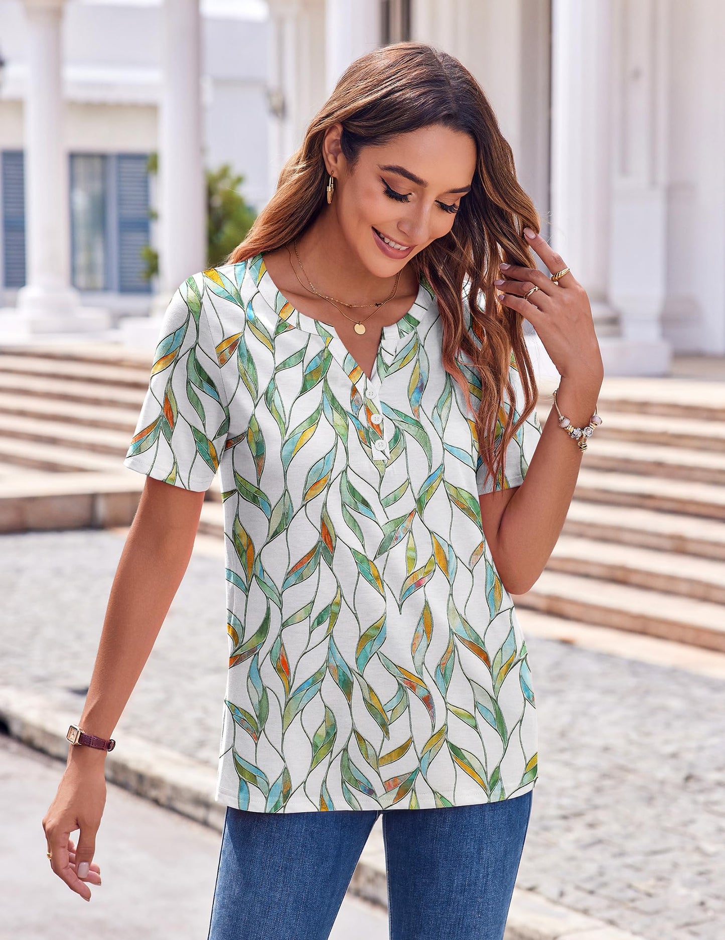 Zeagoo Womens Summer Tops Casual Short Sleeve V Neck Shirts Business Dressy Work Tunic Blouses