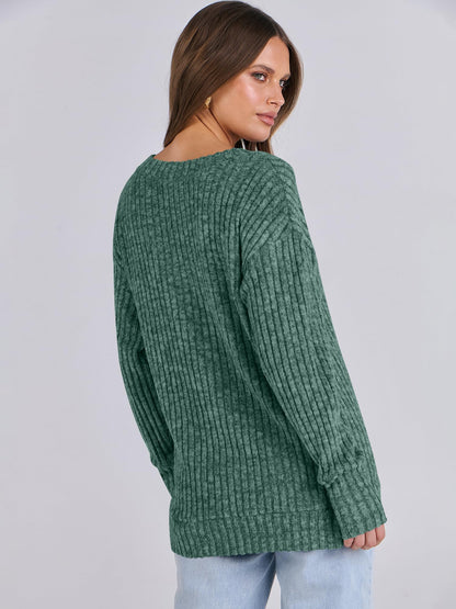ANRABESS Long Sleeve Shirts for Women V Neck Casual Fall Tops Loose Fit Lightweight Sweaters Tunic Fashion 2024 Clothes