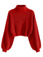 ZAFUL Women's Cropped Turtleneck Sweater Lantern Sleeve Ribbed Knit Pullover Sweater Jumper