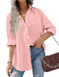 HOTOUCH Women Oversized Button Down Shirts Office Drop Shoulder Blouse Long Sleeve Boyfriend Dress Shirt with Pockets