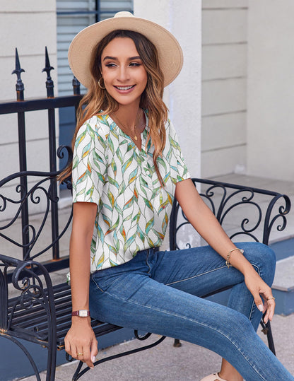 Zeagoo Womens Summer Tops Casual Short Sleeve V Neck Shirts Business Dressy Work Tunic Blouses