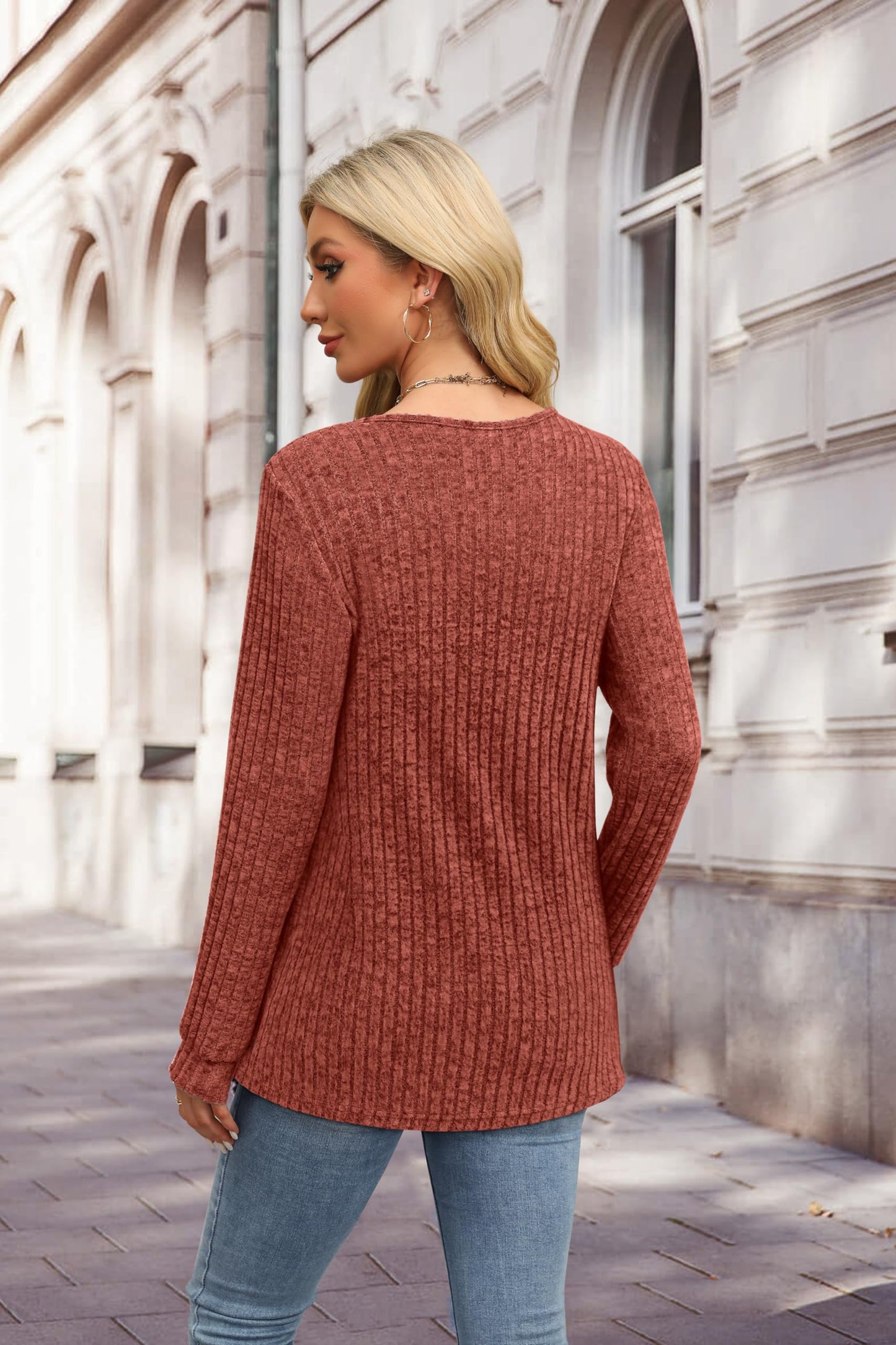 XIEERDUO Sweater for Women Long Sleeve Henley Shirts Tunic Tops to Wear with Leggings crew neck Sweaters Trendy 2024