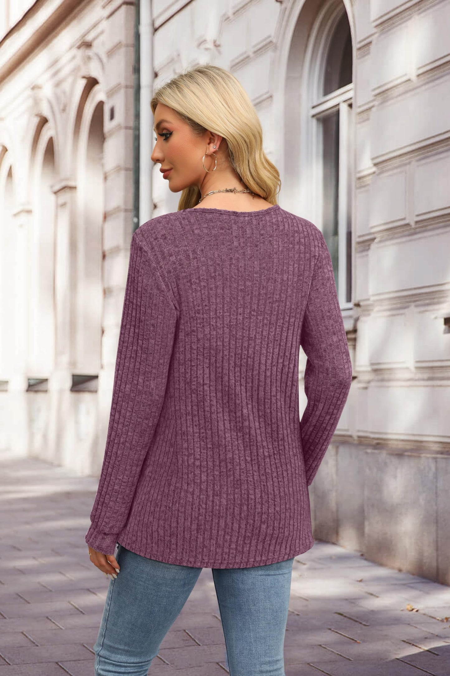 XIEERDUO Sweater for Women Long Sleeve Henley Shirts Tunic Tops to Wear with Leggings crew neck Sweaters Trendy 2024