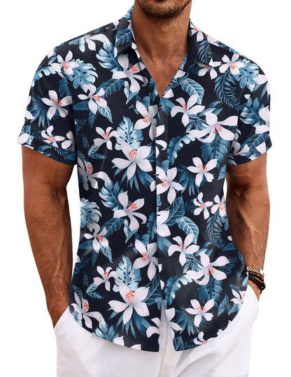 COOFANDY Men's Linen Shirts Short Sleeve Casual Shirts Button Down Shirt for Men Beach Summer Wedding Shirt