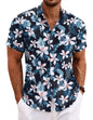 COOFANDY Men's Linen Shirts Short Sleeve Casual Shirts Button Down Shirt for Men Beach Summer Wedding Shirt