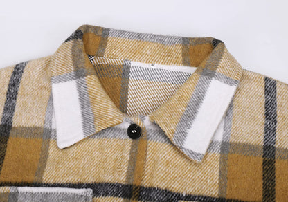 Beaully Women's Flannel Plaid Shacket Long Sleeve Button Down Shirts Jacket Coats with Side Pockets