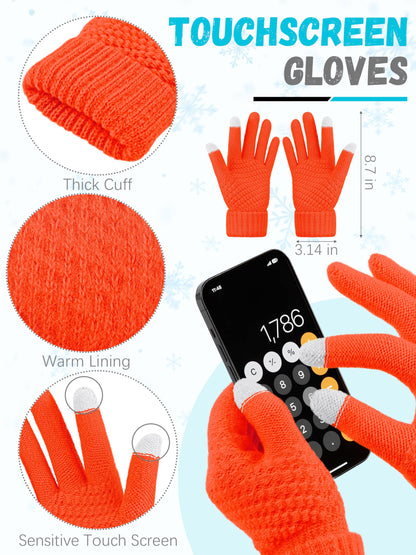 Winter Hat Scarf Gloves and Ear Warmer, Warm Knit Beanie Hat Touch Screen Gloves Set Winter Gifts Neck Scarves for Women