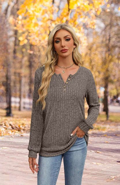 XIEERDUO Sweater for Women Long Sleeve Henley Shirts Tunic Tops to Wear with Leggings crew neck Sweaters Trendy 2024