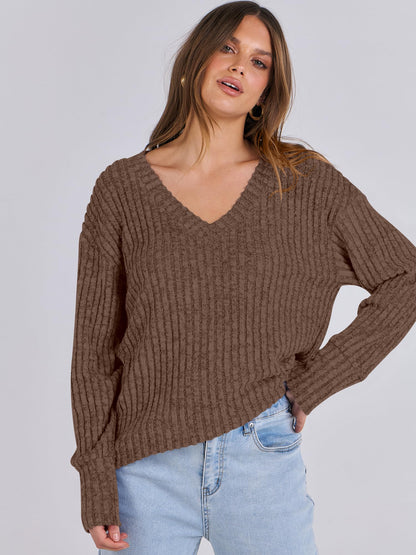 ANRABESS Long Sleeve Shirts for Women V Neck Casual Fall Tops Loose Fit Lightweight Sweaters Tunic Fashion 2024 Clothes