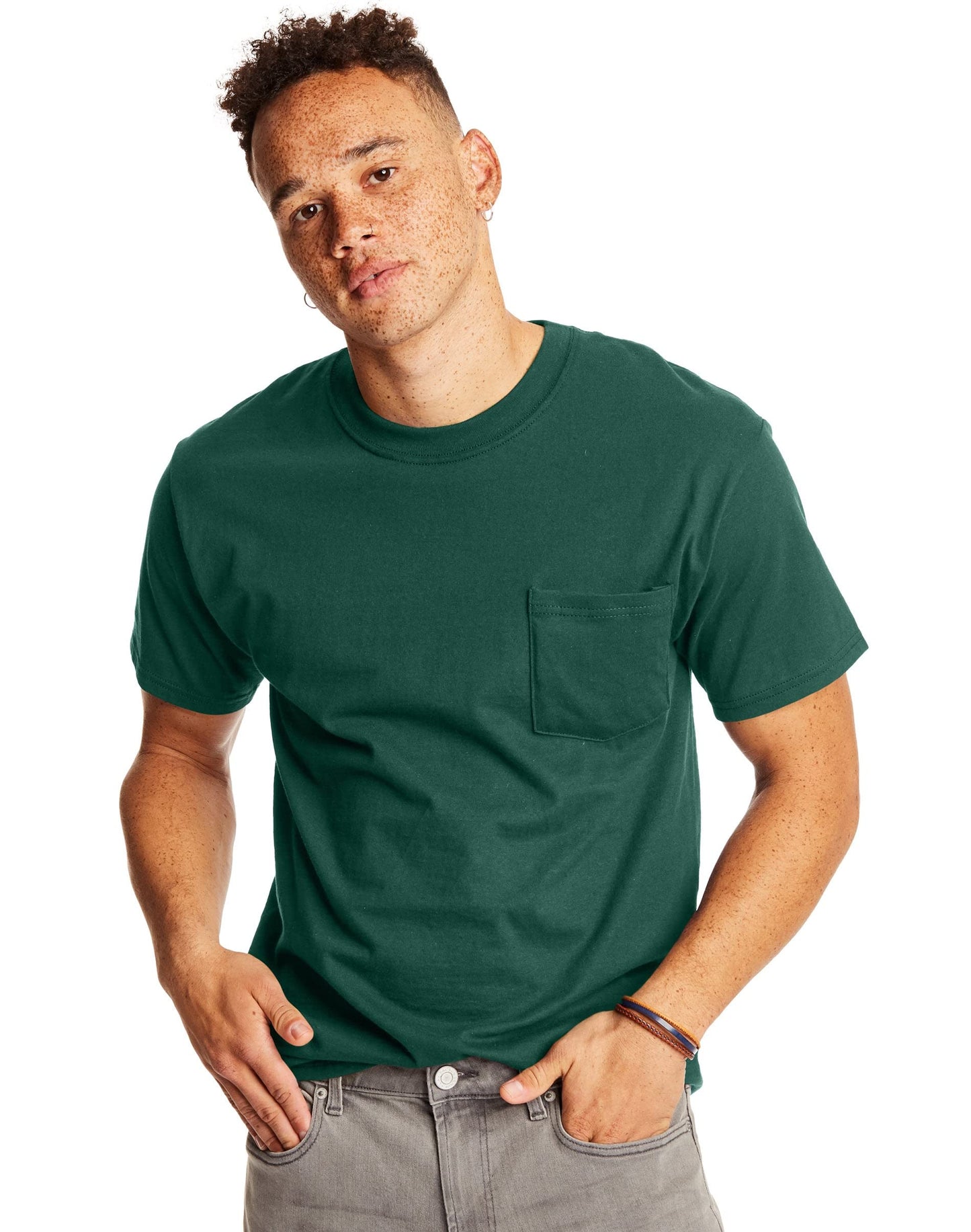 Hanes Men's Heavyweight Pocket T-Shirt, Beefy-T Full-Cut Cotton Pocket Tee for Men, Crewneck T-Shirt For Men, 1 or 2 Pack