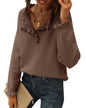 BTFBM 2024 Womens Sweaters Fall Winter Outfits Long Sleeve Button Down Ruffle Crew Neck Casual Knitted Pullover Tops