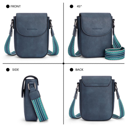 BOSTANTEN Small Crossbody Bags for Women Trendy Leather Phone Wallet Purses Handbags Adjustable Guitar Strap