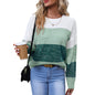 Women's Striped Color Block Sweater Long Sleeve Crewneck Casual Loose Fit Soft Knit Sweater Pullover Tops