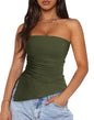 PRETTYGARDEN Womens Tube Top 2025 Summer Trendy Strapless Tops Going Out Outfits Ruched Asymmetrical Bandeau Shirts