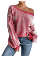 SOLY HUX Women's Off The Shoulder Striped Sweaters Oversized Long Sleeve Knit Pullover Tops