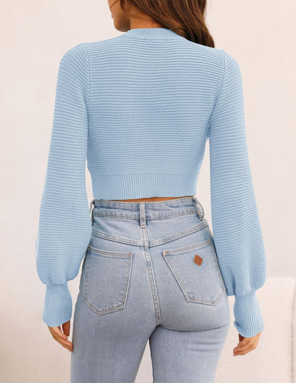 ZESICA Women's Fall Mock Neck Cropped Sweater Long Sleeve Soft Ribbed Knit Pullover Jumper Tops