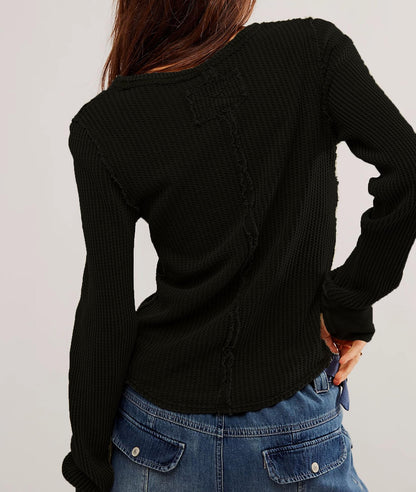 Women's Waffle Knit Tops Long Sleeve Shirts Slim Fitted Pullover Crewneck Shirt Fall Winter Tops 2024