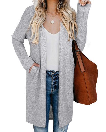 OUGES Women's Open Front Cardigan Shirt with Pockets Long Sleeve Lightweight Coat