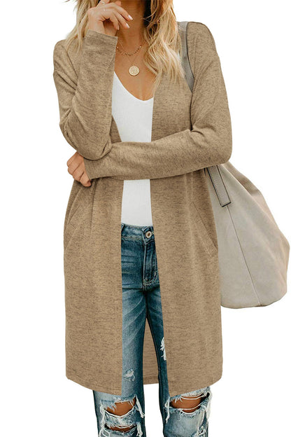 OUGES Women's Open Front Cardigan Shirt with Pockets Long Sleeve Lightweight Coat