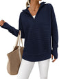 PRETTYGARDEN Womens Long Sleeve Quarter Zip Pullover Sweater Casual Loose V Neck Collared Ribbed Knit Jumper Tops Thumb Hole