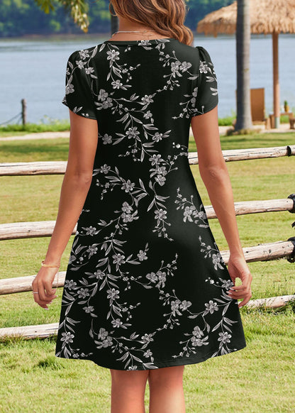 HOTOUCH Womens Summer Floral V Neck Dresses Beach Casual Short Sleeve T Shirt Dresses Swing Sundresses with Pockets 2025