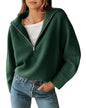 BTFBM Women’s Casual Long Sleeve Half Zip Pullover Sweaters Solid V Neck Collar Ribbed Knitted Loose Slouchy Jumper Tops
