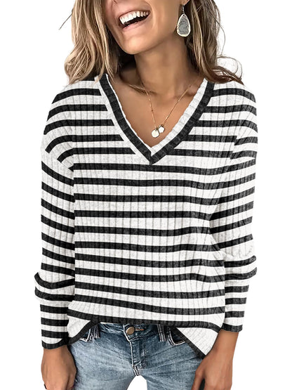 ANRABESS Long Sleeve Shirts for Women V Neck Casual Fall Tops Loose Fit Lightweight Sweaters Tunic Fashion 2024 Clothes