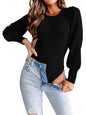 MASCOMODA Long Puff Sleeve Sweaters for Women 2024 Fall Winter Crewneck Knit Ribbed Bodysuit Pullover Tops