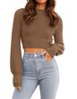 ZESICA Women's Fall Mock Neck Cropped Sweater Long Sleeve Soft Ribbed Knit Pullover Jumper Tops