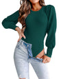 MASCOMODA Long Puff Sleeve Sweaters for Women 2024 Fall Winter Crewneck Knit Ribbed Bodysuit Pullover Tops