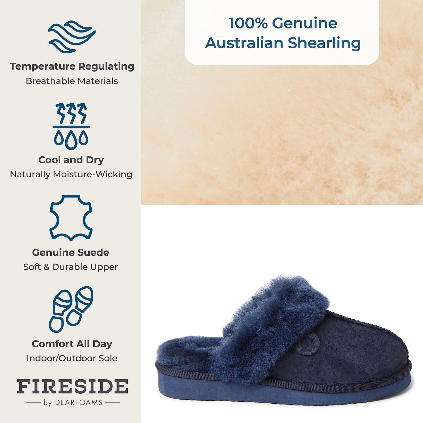 Dearfoams Women's Fireside Sydney Shearling Fur Indoor/Outdoor Scuff Slipper with Wide Widths