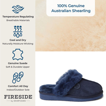 Dearfoams Women's Fireside Sydney Shearling Fur Indoor/Outdoor Scuff Slipper with Wide Widths