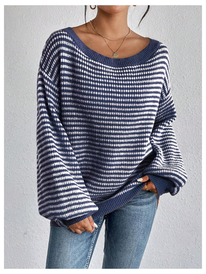 SOLY HUX Women's Off The Shoulder Striped Sweaters Oversized Long Sleeve Knit Pullover Tops