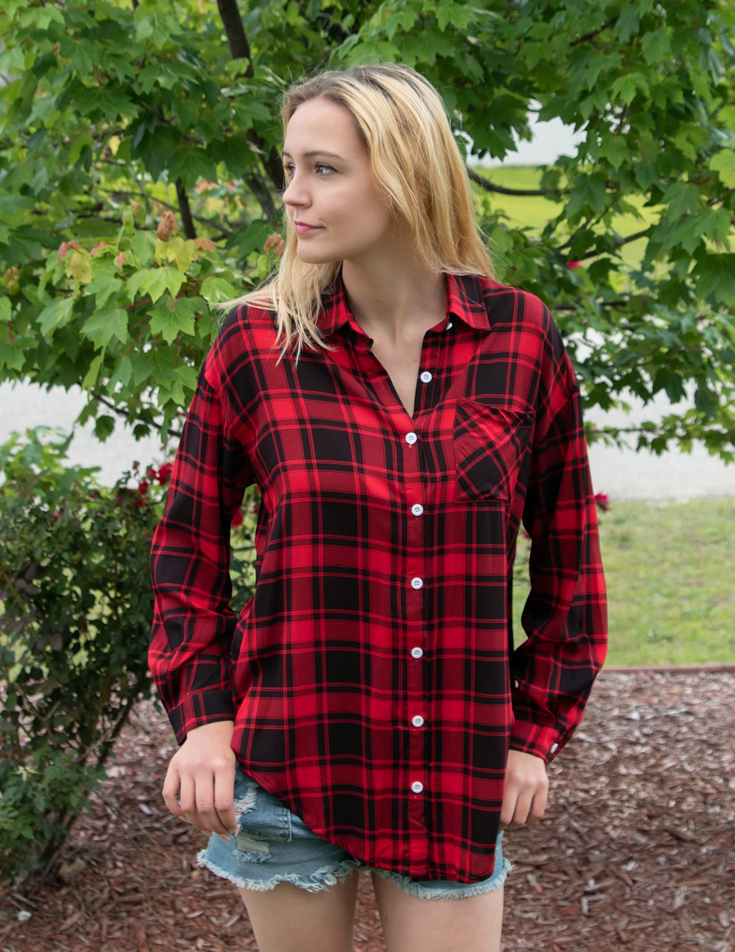 HOTOUCH Women Oversized Button Down Shirts Office Drop Shoulder Blouse Long Sleeve Boyfriend Dress Shirt with Pockets