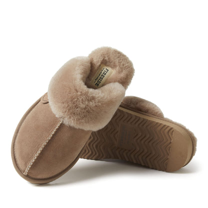 Dearfoams Women's Fireside Sydney Shearling Fur Indoor/Outdoor Scuff Slipper with Wide Widths
