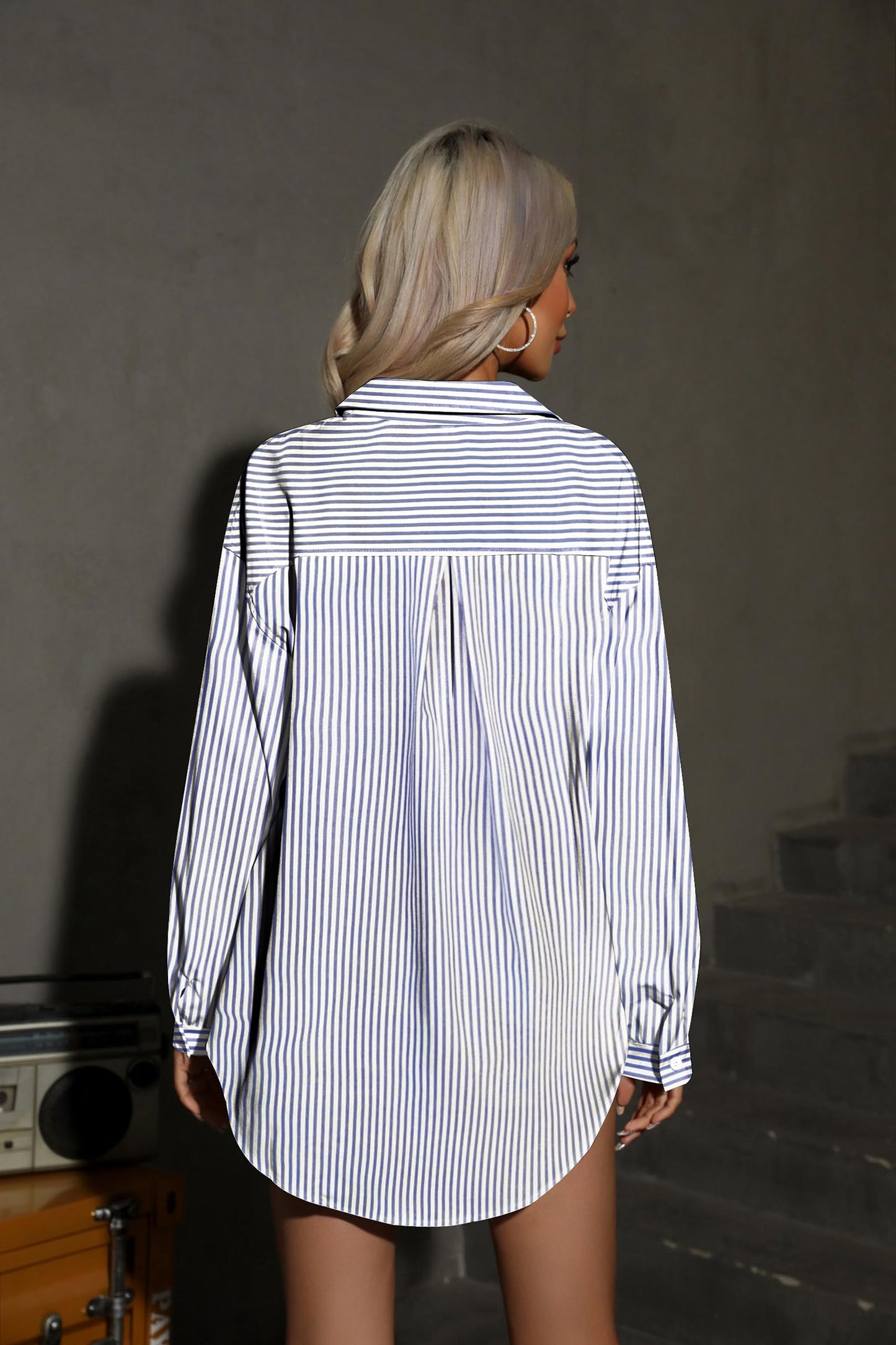 HOTOUCH Women Oversized Button Down Shirts Office Drop Shoulder Blouse Long Sleeve Boyfriend Dress Shirt with Pockets
